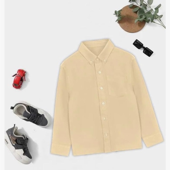 NWT Boys' Long Sleeve Dress Shirts Collared Button-Down Solid Cotton Top - Picture 3 of 4